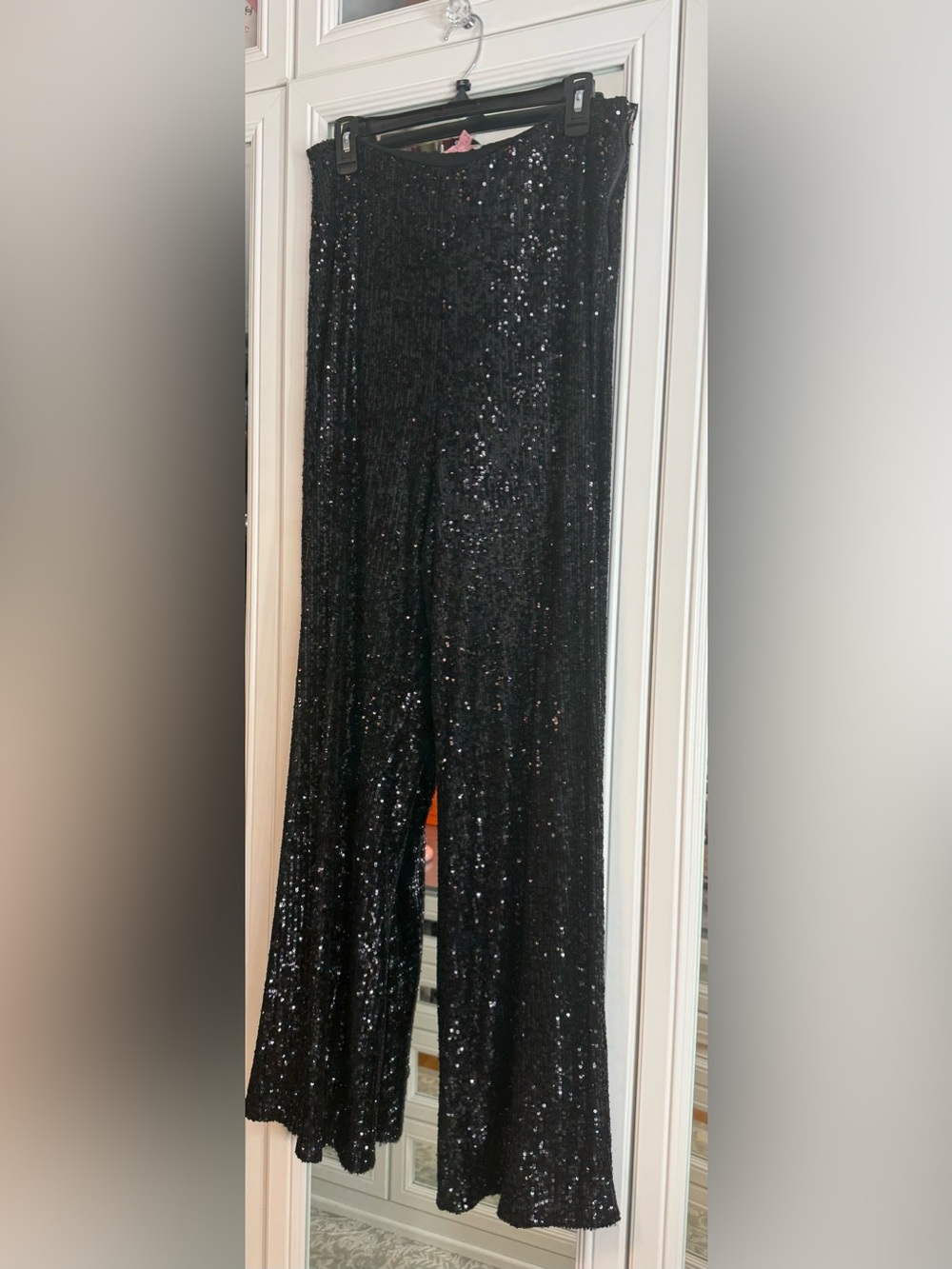 Gianni Bini Black Sequin Flared Jumpsuit Pants